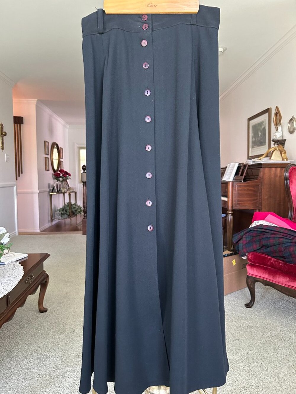 Vintage black maxi skirt Tribal Sportswear red buttons